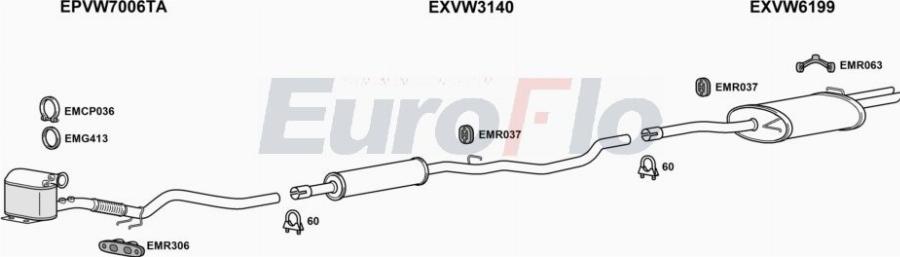 EuroFlo VWPAS20D 4001A00 - Система випуску ОГ autocars.com.ua