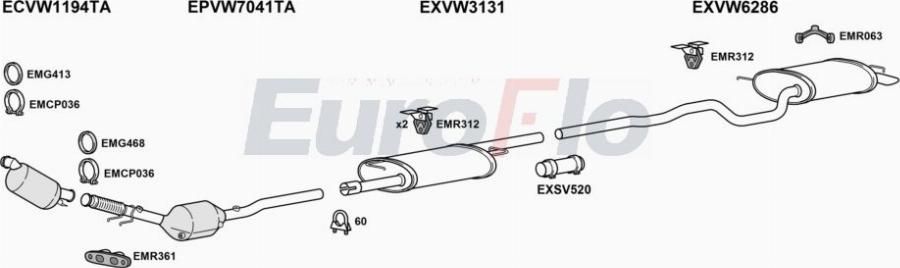 EuroFlo VWTRA20D 7015B - Система випуску ОГ autocars.com.ua