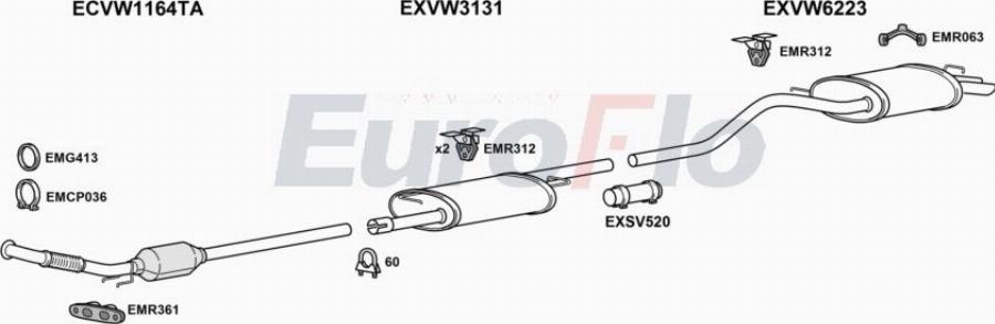 EuroFlo VWTRA20D 7018A00 - Система випуску ОГ autocars.com.ua
