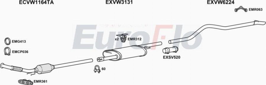 EuroFlo VWTRA20D 9011A00 - Система випуску ОГ autocars.com.ua