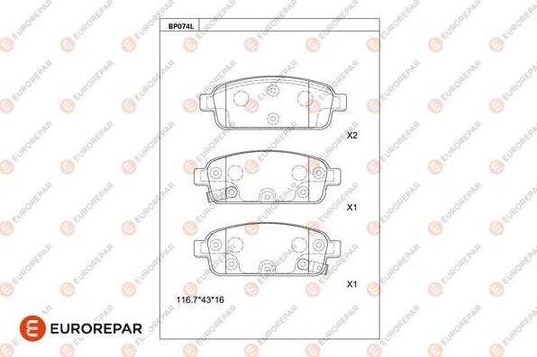 EUROREPAR 1681207080 - Тормозные колодки, дисковые, комплект autodnr.net