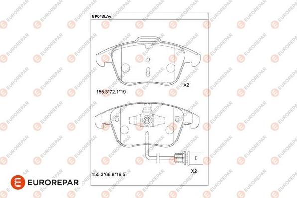 EUROREPAR 1681215180 - Гальмівні колодки, дискові гальма autocars.com.ua