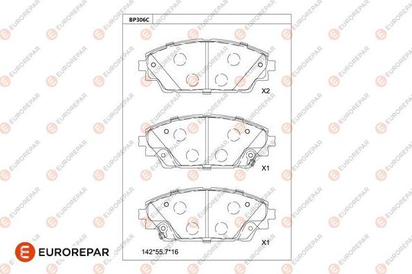 EUROREPAR 1681222280 - Тормозные колодки, дисковые, комплект avtokuzovplus.com.ua