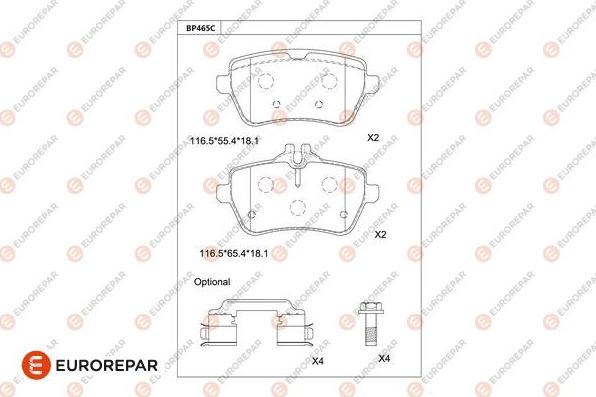 EUROREPAR 1681240080 - Тормозные колодки, дисковые, комплект avtokuzovplus.com.ua