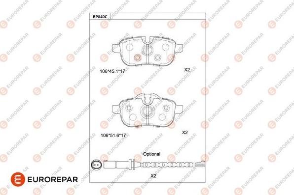 EUROREPAR 1681262480 - Гальмівні колодки, дискові гальма autocars.com.ua