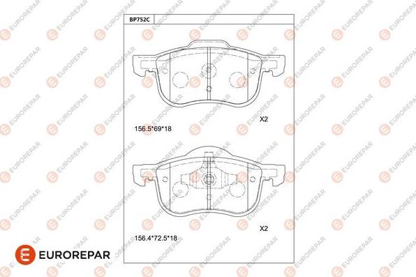 EUROREPAR 1681268380 - Тормозные колодки, дисковые, комплект avtokuzovplus.com.ua