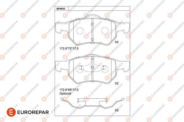 EUROREPAR 1681272680 - Тормозные колодки, дисковые, комплект avtokuzovplus.com.ua