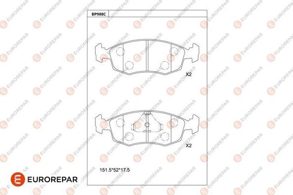 EUROREPAR 1681273180 - Тормозные колодки, дисковые, комплект avtokuzovplus.com.ua