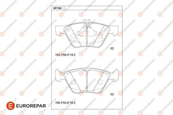 EUROREPAR 1681278680 - Гальмівні колодки, дискові гальма autocars.com.ua