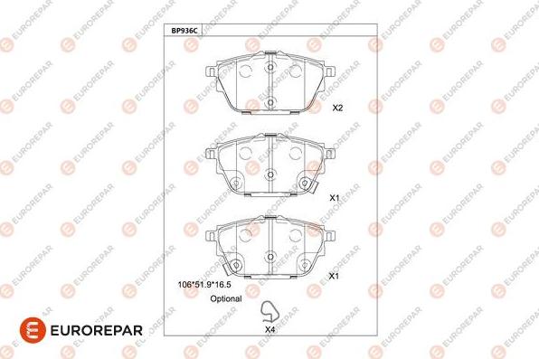 EUROREPAR 1681283580 - Гальмівні колодки, дискові гальма autocars.com.ua