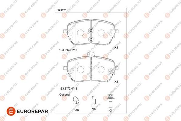 EUROREPAR 1681289280 - Тормозные колодки, дисковые, комплект avtokuzovplus.com.ua