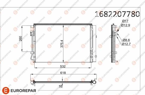 EUROREPAR 1682207780 - Конденсатор, кондиціонер autocars.com.ua