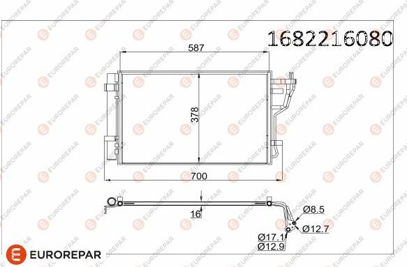 EUROREPAR 1682216080 - Конденсатор кондиционера avtokuzovplus.com.ua