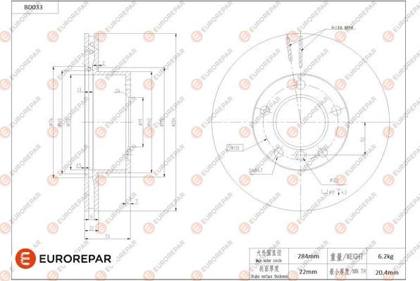 EUROREPAR 1684247580 - Гальмівний диск autocars.com.ua