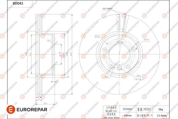 EUROREPAR 1684248480 - Тормозной диск avtokuzovplus.com.ua