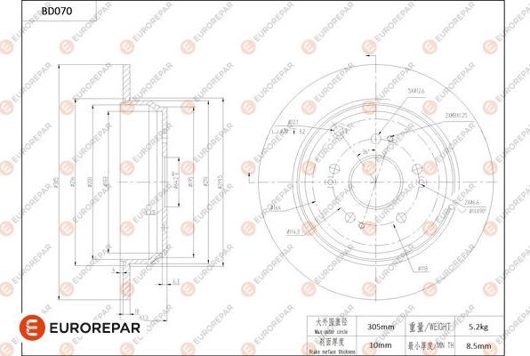 EUROREPAR 1684249880 - Гальмівний диск autocars.com.ua