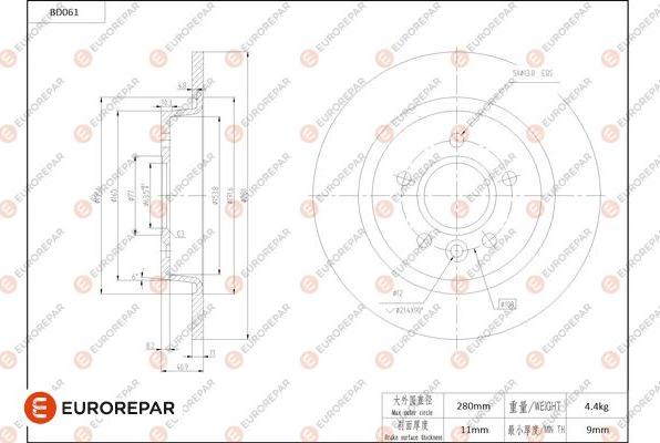 EUROREPAR 1684250380 - Гальмівний диск autocars.com.ua