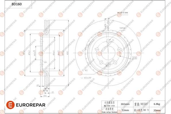 EUROREPAR 1684260280 - Гальмівний диск autocars.com.ua