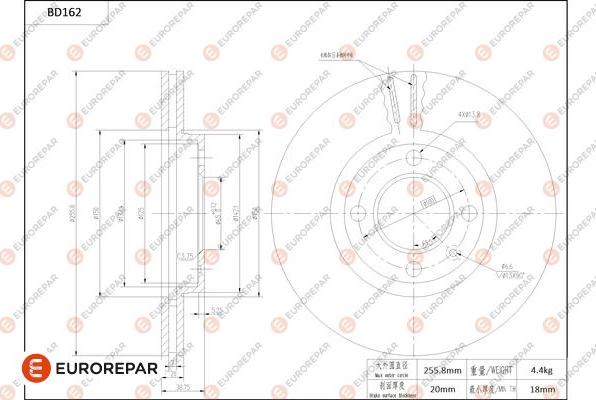 EUROREPAR 1684260480 - Гальмівний диск autocars.com.ua