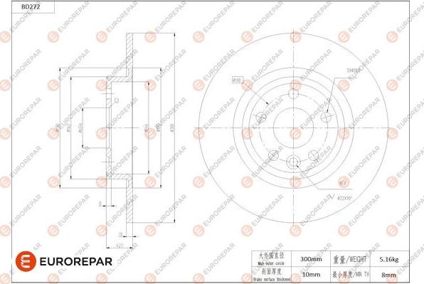 EUROREPAR 1684271480 - Гальмівний диск autocars.com.ua