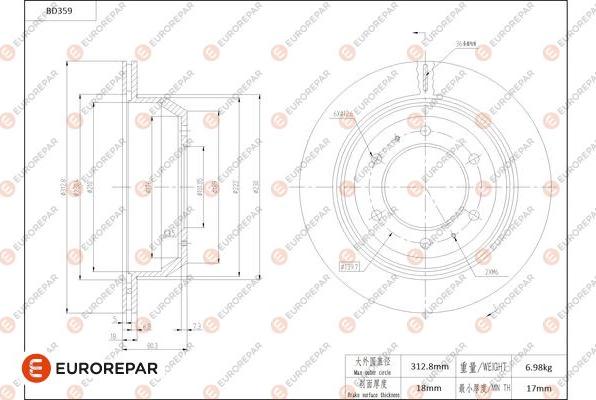 EUROREPAR 1684280180 - Гальмівний диск autocars.com.ua