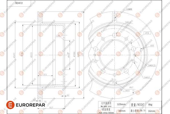 EUROREPAR 1684291480 - Тормозной диск avtokuzovplus.com.ua