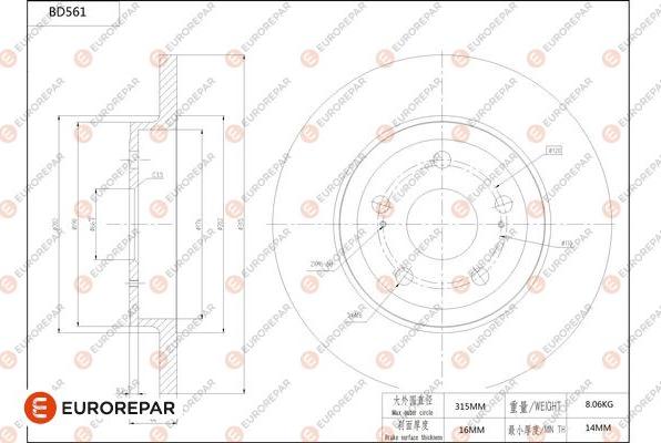 EUROREPAR 1684300380 - Гальмівний диск autocars.com.ua