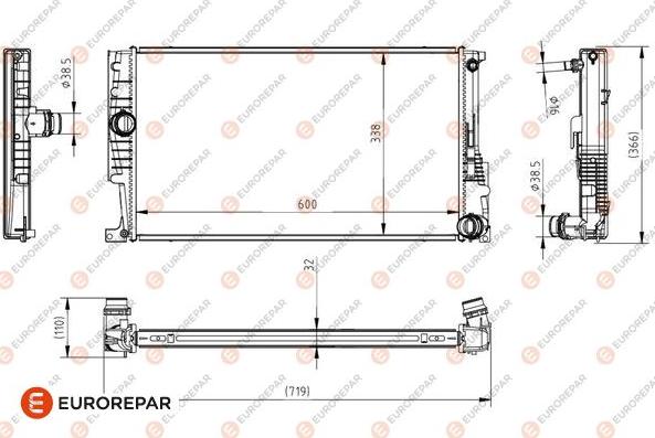 EUROREPAR 1690994080 - Радіатор, охолодження двигуна autocars.com.ua
