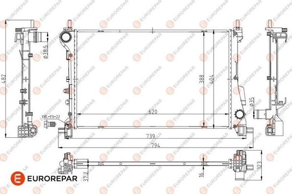 EUROREPAR 1690996280 - Радіатор, охолодження двигуна autocars.com.ua