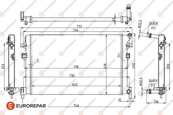 EUROREPAR 1690996480 - Радіатор, охолодження двигуна autocars.com.ua