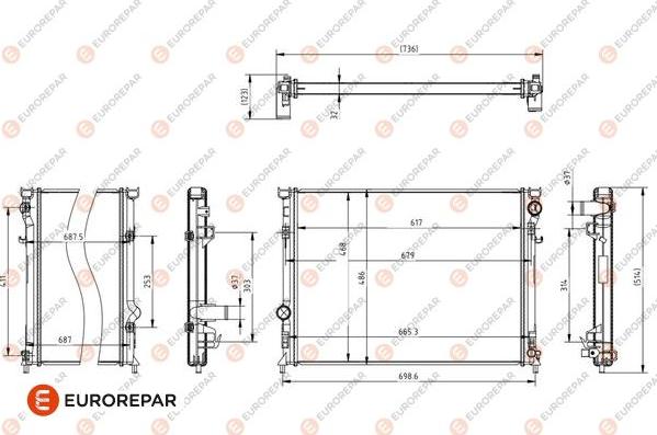 EUROREPAR 1690998280 - Радіатор, охолодження двигуна autocars.com.ua