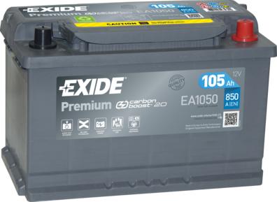 Exide EA1050 - АКБ 6СТ-105 R пт850 необслуж315х175х205 Premium Exide autocars.com.ua