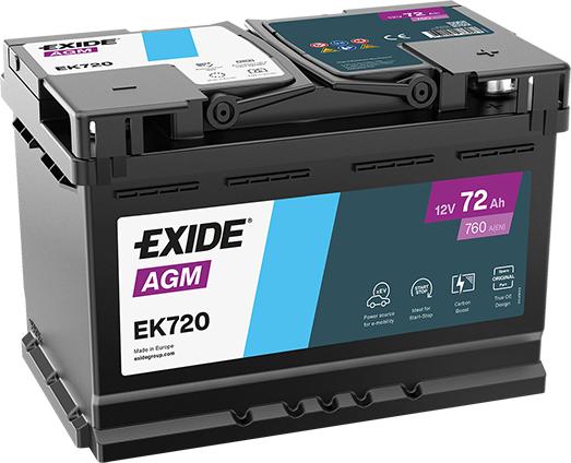 Exide EK720 - Стартерна акумуляторна батарея, АКБ autocars.com.ua