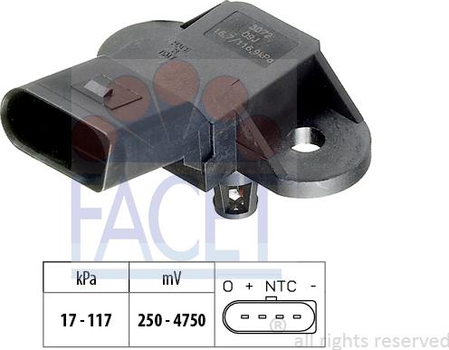 FACET 10.3072 - Датчик тиску повітря, висотний коректор autocars.com.ua