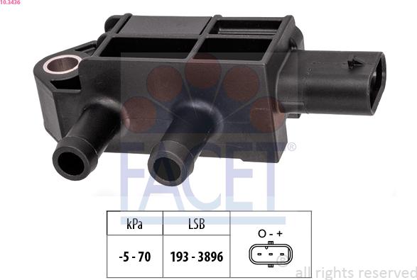 FACET 10.3436 - Датчик, тиск вихлопних газів autocars.com.ua