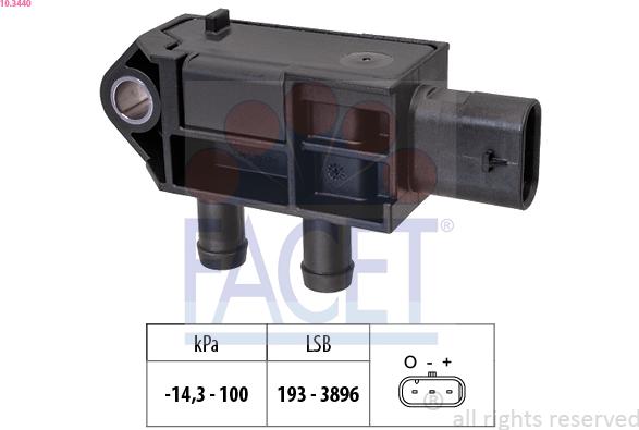 FACET 10.3440 - Датчик, тиск вихлопних газів autocars.com.ua