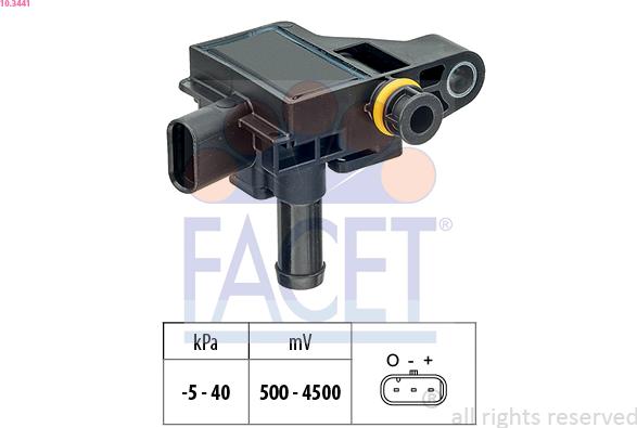 FACET 10.3441 - Датчик, тиск вихлопних газів autocars.com.ua