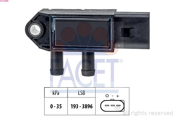 FACET 10.3446 - Датчик, тиск вихлопних газів autocars.com.ua