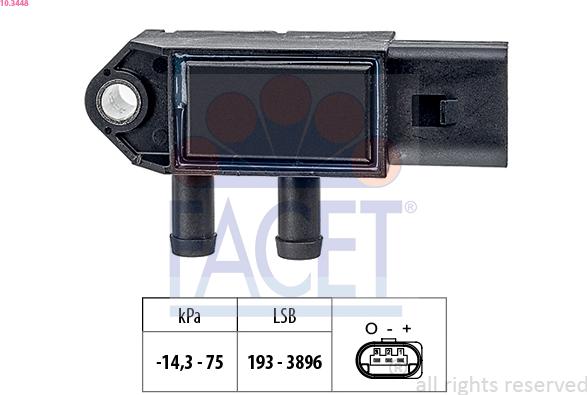 FACET 10.3448 - Датчик, тиск вихлопних газів autocars.com.ua
