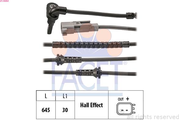 FACET 210263 - Датчик ABS, частота обертання колеса autocars.com.ua
