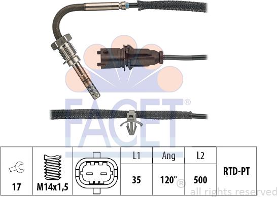 FACET 22.0044 - Датчик, температура вихлопних газів autocars.com.ua