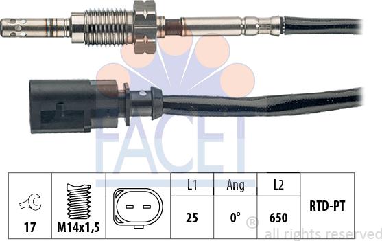 FACET 22.0049 - Датчик, температура вихлопних газів autocars.com.ua