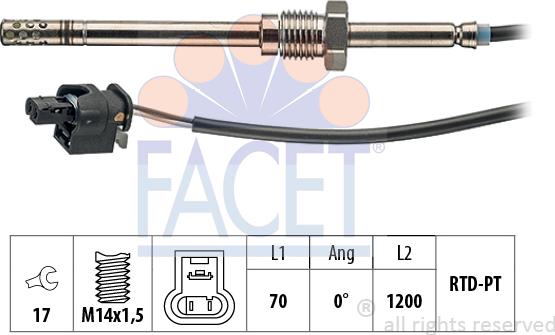 FACET 22.0055 - Датчик, температура вихлопних газів autocars.com.ua