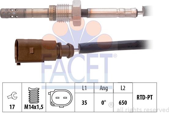 FACET 22.0065 - Датчик, температура вихлопних газів autocars.com.ua