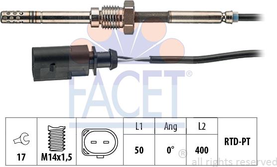 FACET 22.0066 - Датчик, температура вихлопних газів autocars.com.ua