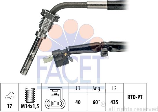 FACET 22.0084 - Датчик, температура вихлопних газів autocars.com.ua