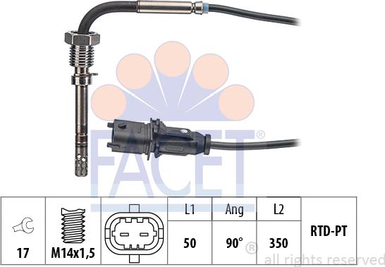 FACET 22.0092 - Датчик, температура вихлопних газів autocars.com.ua