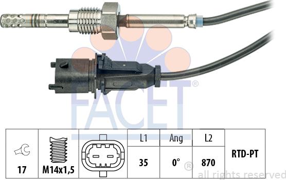 FACET 22.0127 - Датчик, температура вихлопних газів autocars.com.ua