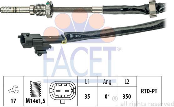 FACET 22.0128 - Датчик, температура вихлопних газів autocars.com.ua