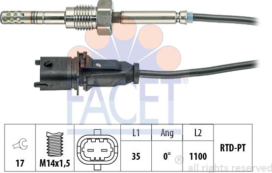 FACET 22.0132 - Датчик, температура вихлопних газів autocars.com.ua